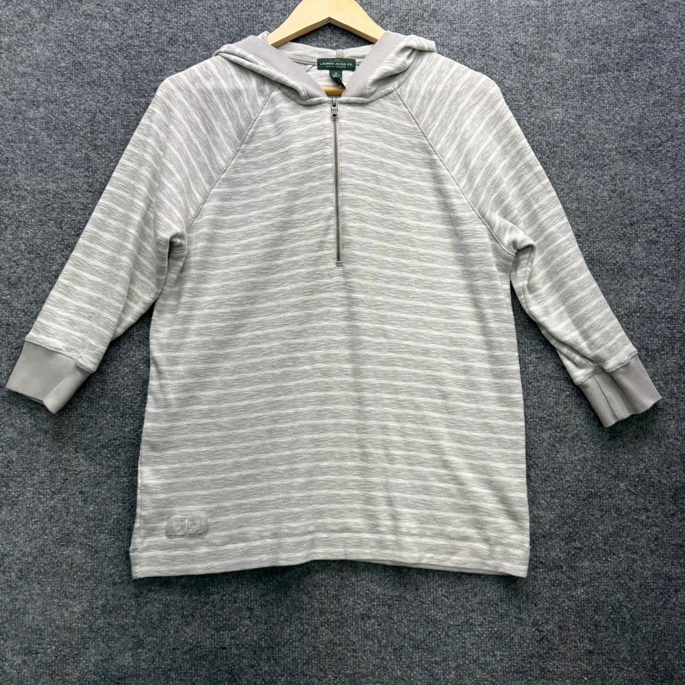 Lauren Jeans Co Hoodie Women's Size 1X Gray Striped Quarter Zip Sweatshirt